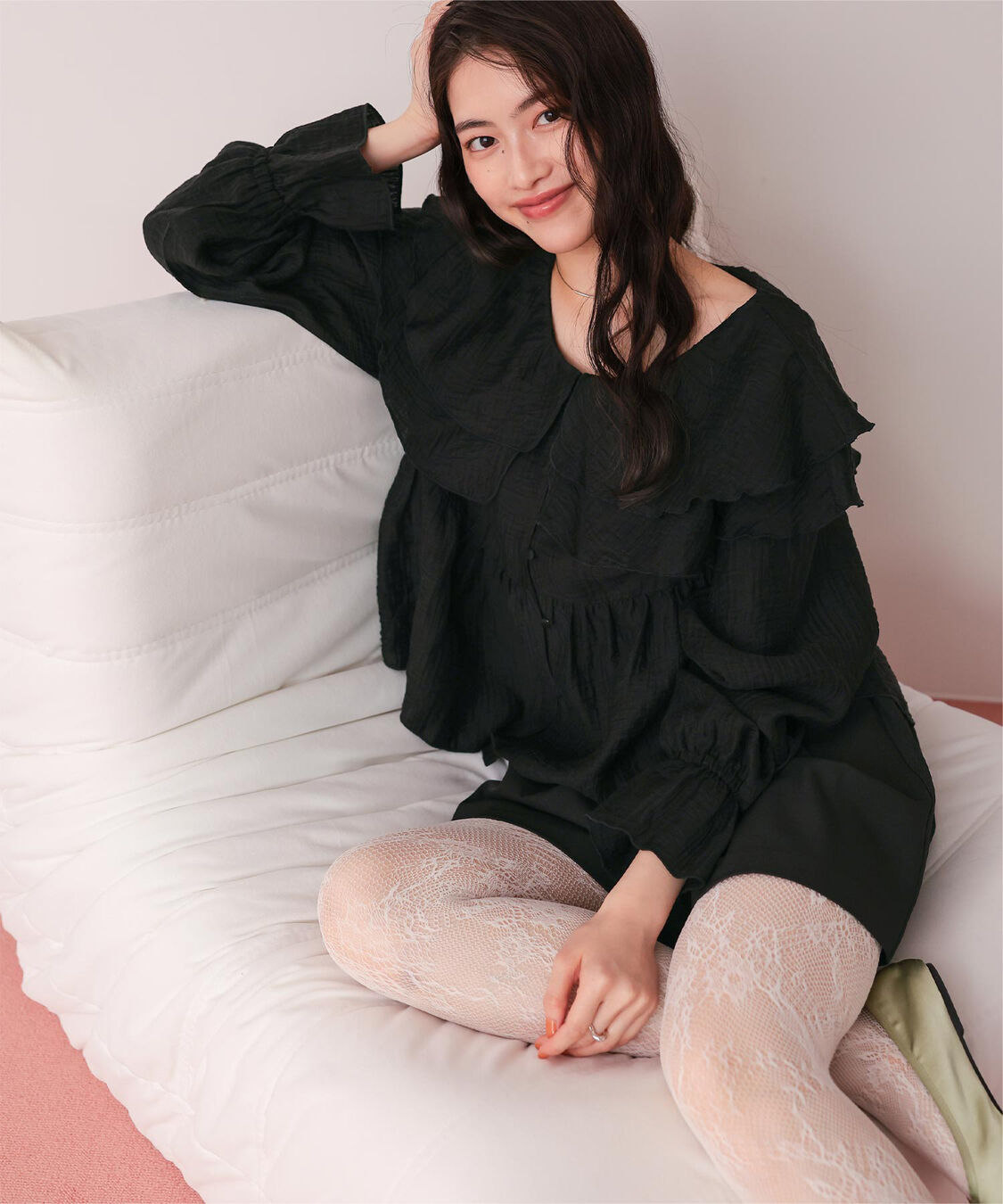 titivate「ペプラムギャザーラッフルフリルブラウス」|シャツ・ブラウス|