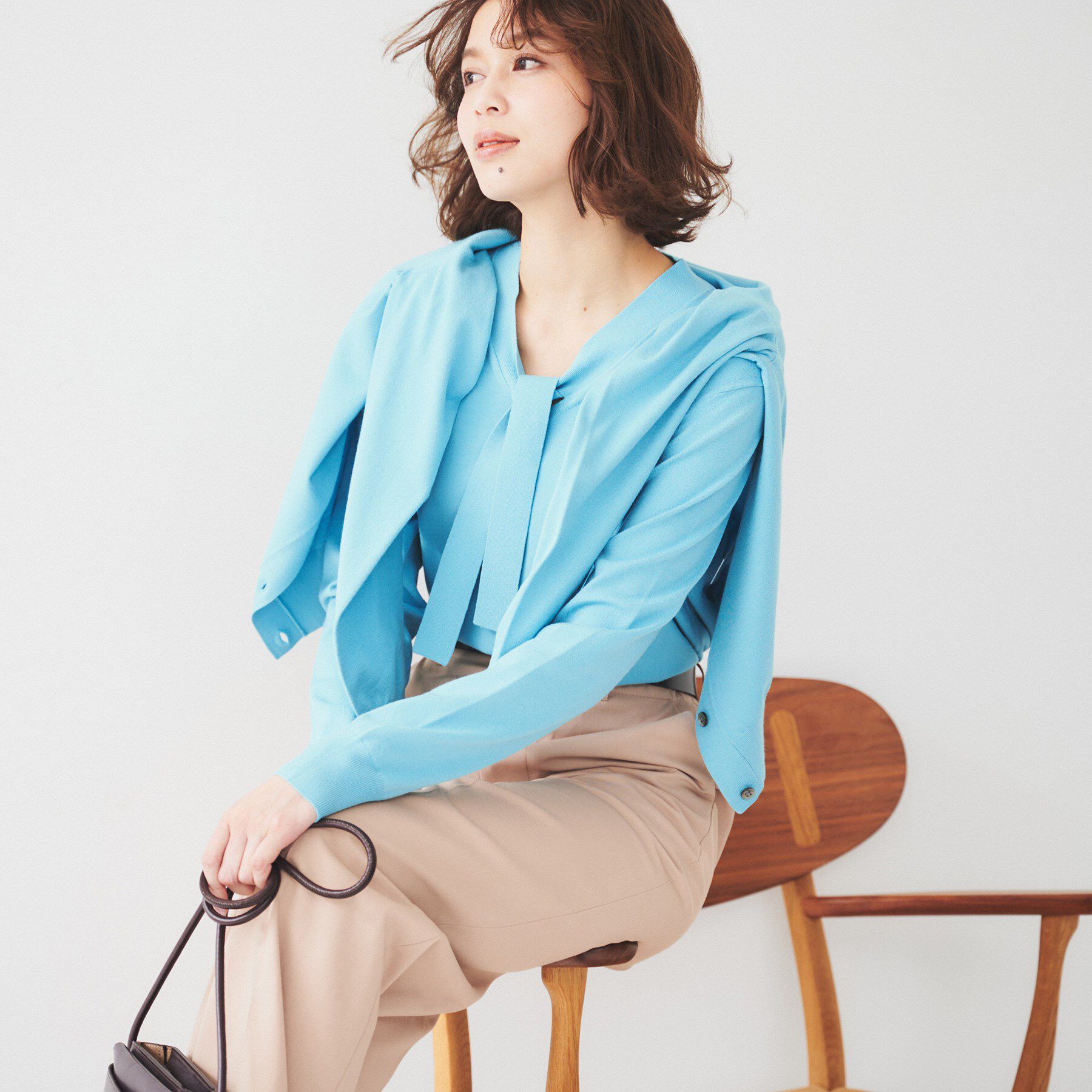 UNTITLED「【アンサンブル可能】ボウタイ 配色プルオーバーニット」|ニット・セーター|