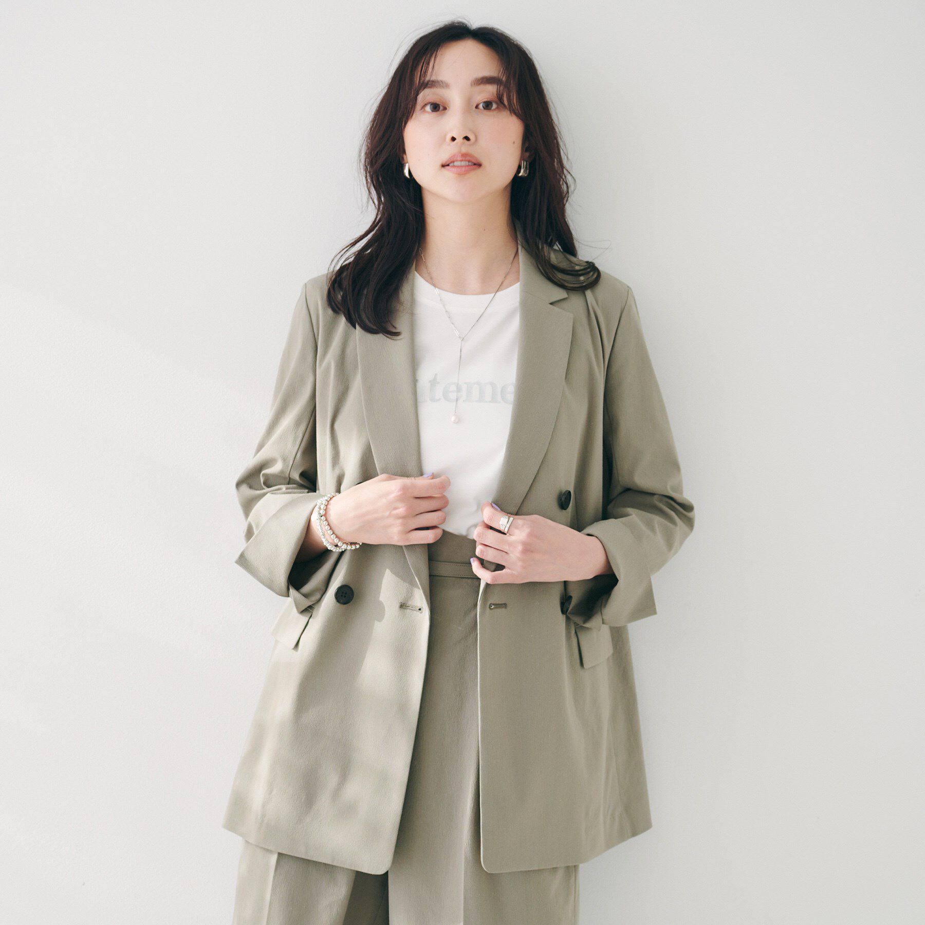 UNTITLED「【セットアップ可能／オンオフ】ラミー混 ダブルブレストジャケット」|テーラードジャケット|オリーブグリーン(0