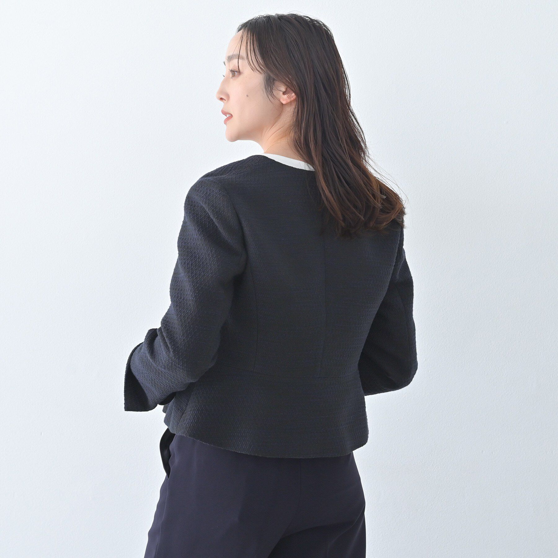 UNTITLED「ツイード ペプラムジャケット」|ノーカラージャケット|