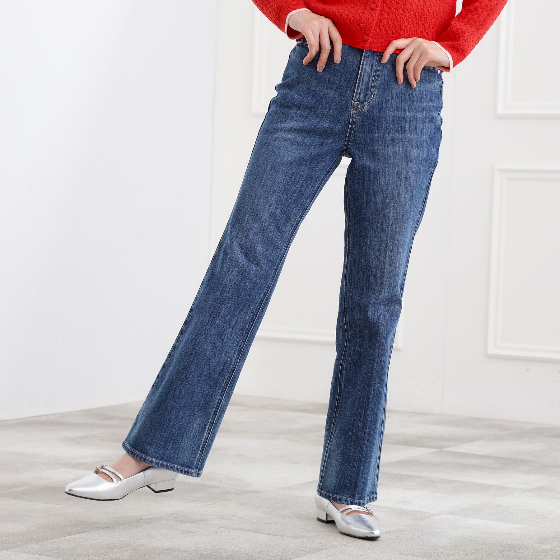 grove「【選べる着丈】美シルエットデニムソフトフレアーパンツ」|デニム|