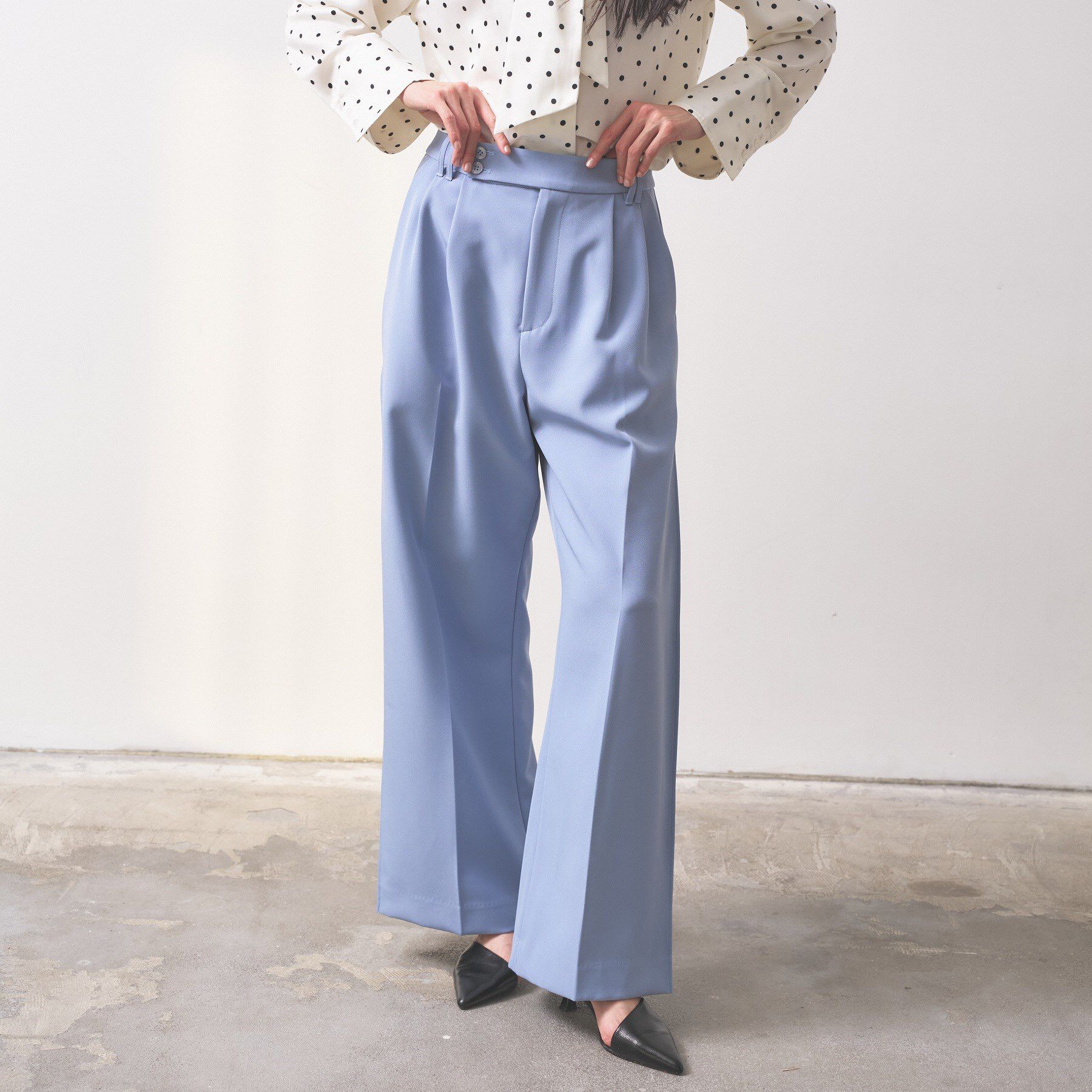 GALLEST「【オケージョン／セレモニー／セットアップ可能】ダブルクロスサイドボックスワイドパンツ」|その他|サックスブルー(09