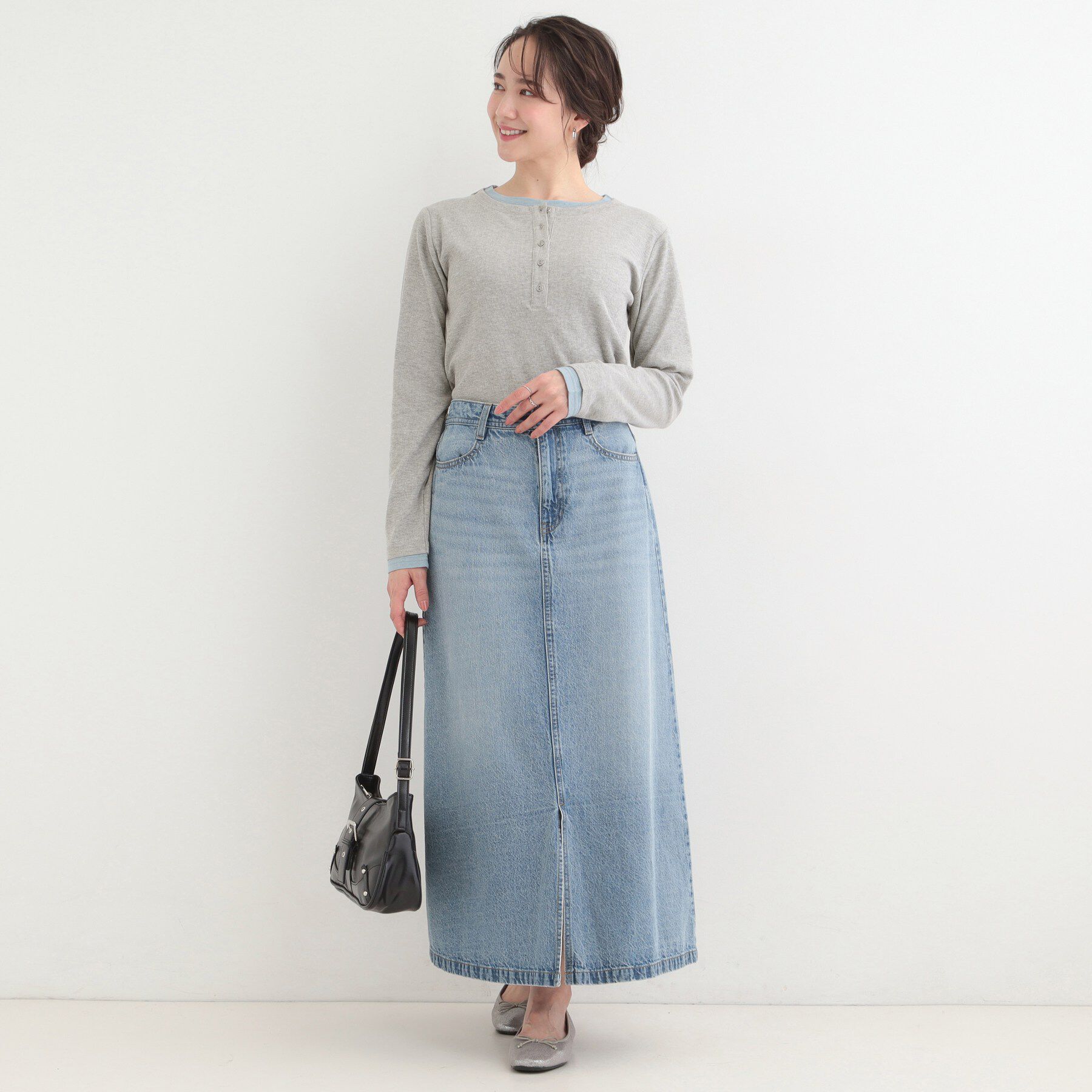 SHOO･LA･RUE「1枚でもサマになる！ レイヤード風配色 ヘンリーネック テレコロンT」|Tシャツ・カットソー|