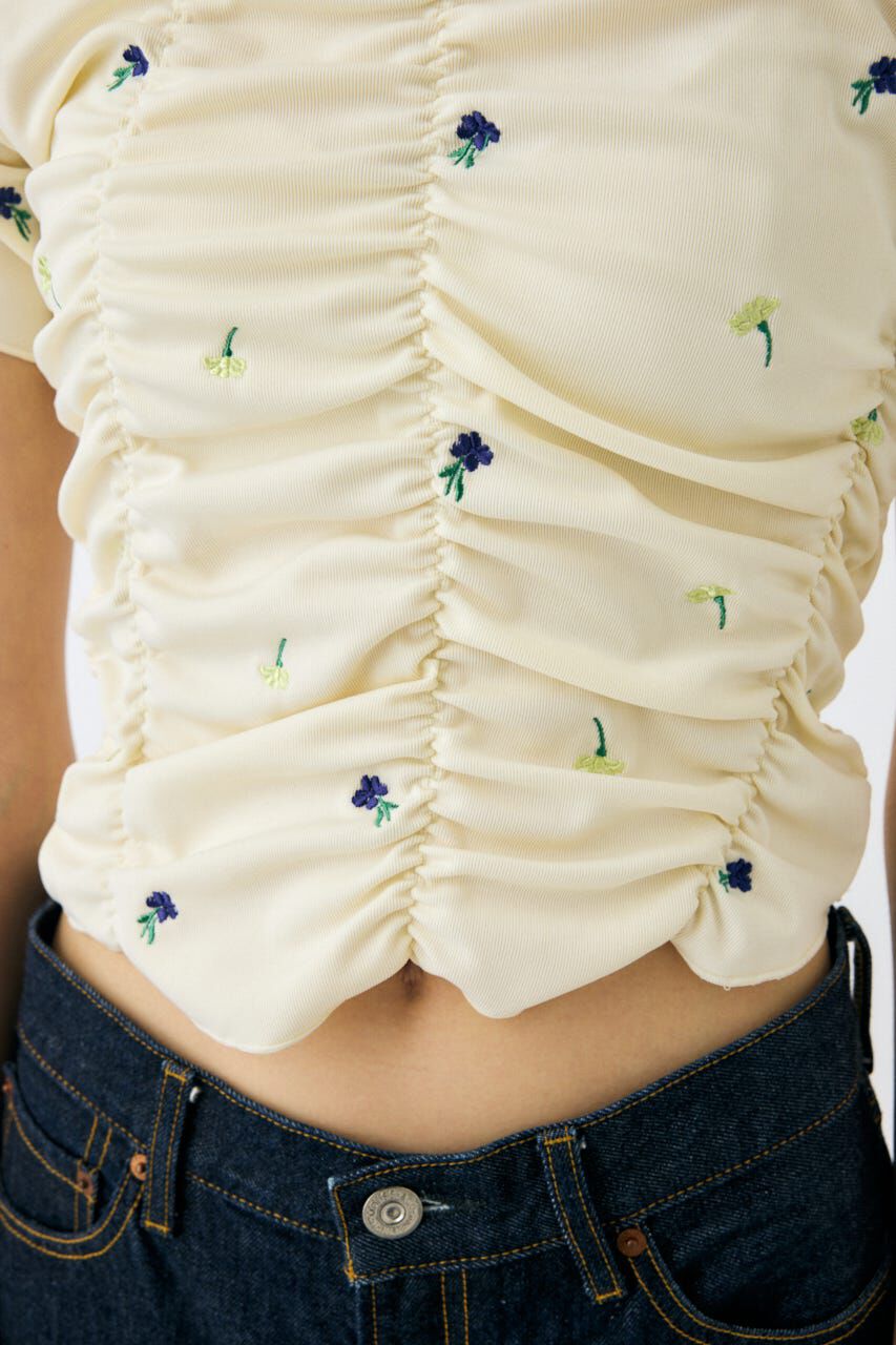 MOUSSY「FLORAL RANDOM ギャザーTシャツ」|Tシャツ・カットソー|