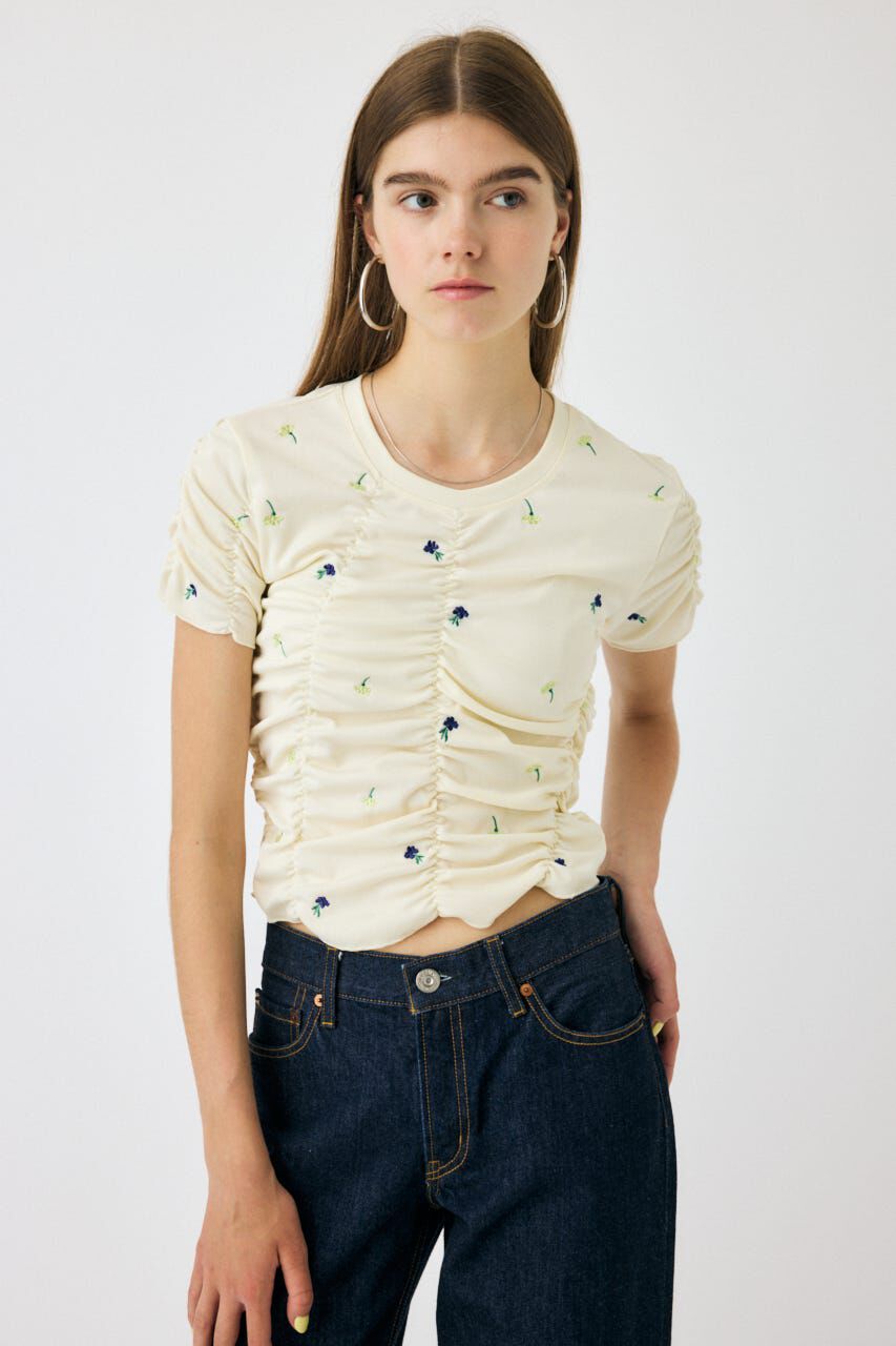 MOUSSY「FLORAL RANDOM ギャザーTシャツ」|Tシャツ・カットソー|