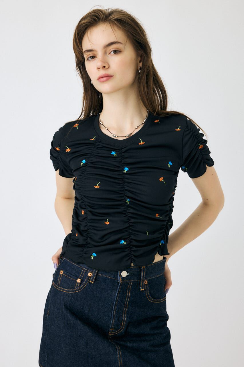 MOUSSY「FLORAL RANDOM ギャザーTシャツ」|Tシャツ・カットソー|
