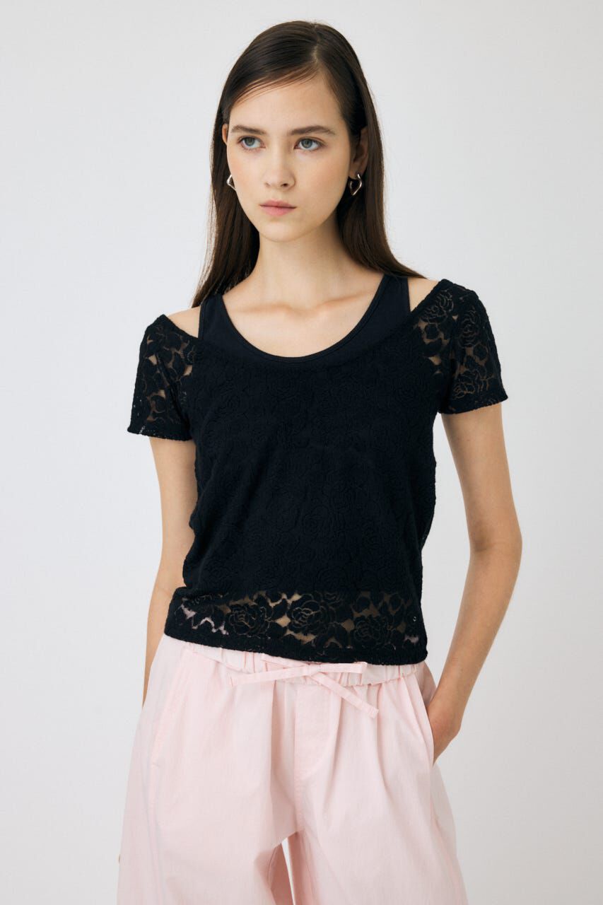 MOUSSY「LAYERED LACE トップス」|Tシャツ・カットソー|BLK