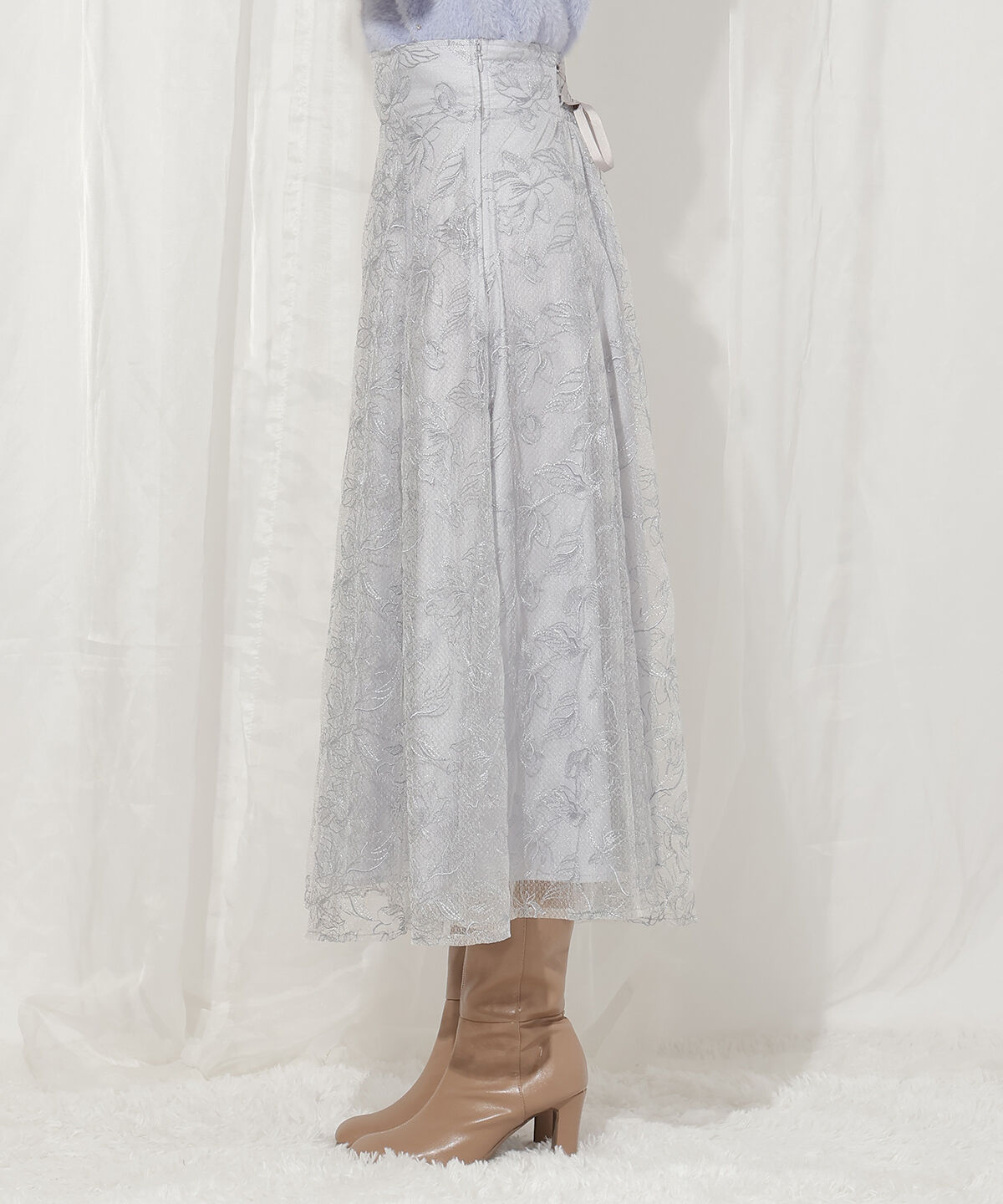 WILLSELECTION「ラインフラワー刺繍スカート」|フレア|