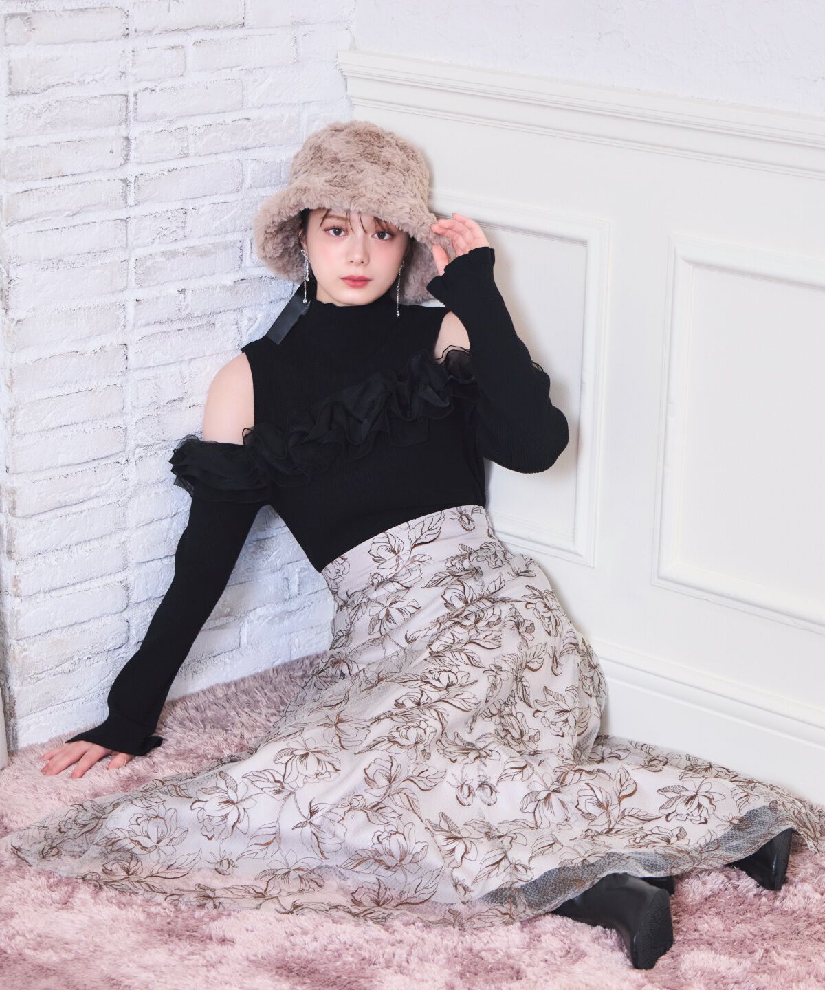 WILLSELECTION「ラインフラワー刺繍スカート」|フレア|