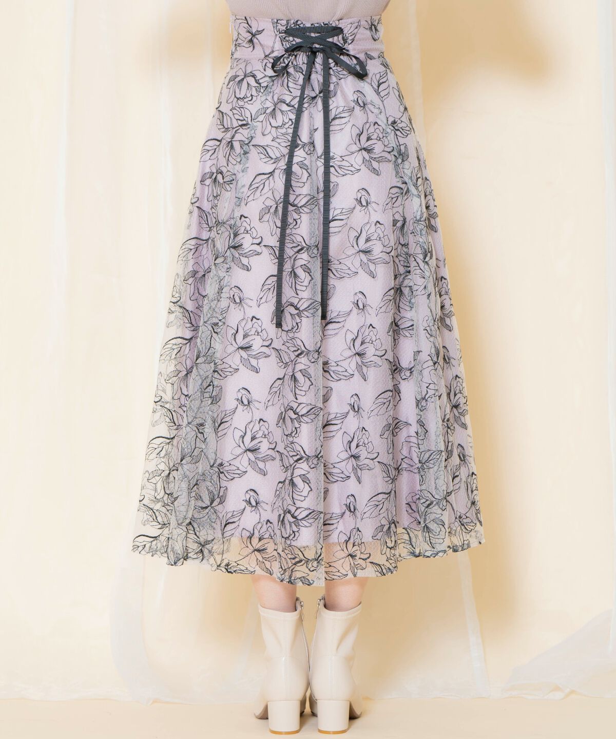 WILLSELECTION「ラインフラワー刺繍スカート」|フレア|