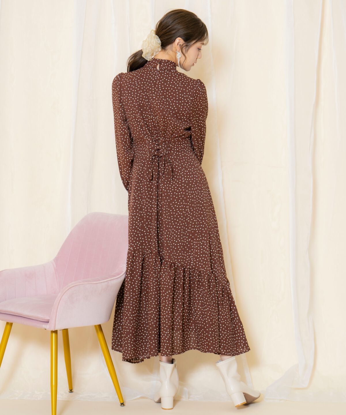 WILLSELECTION「ドット柄ギャザーヘムボウタイワンピース」|ワンピース|