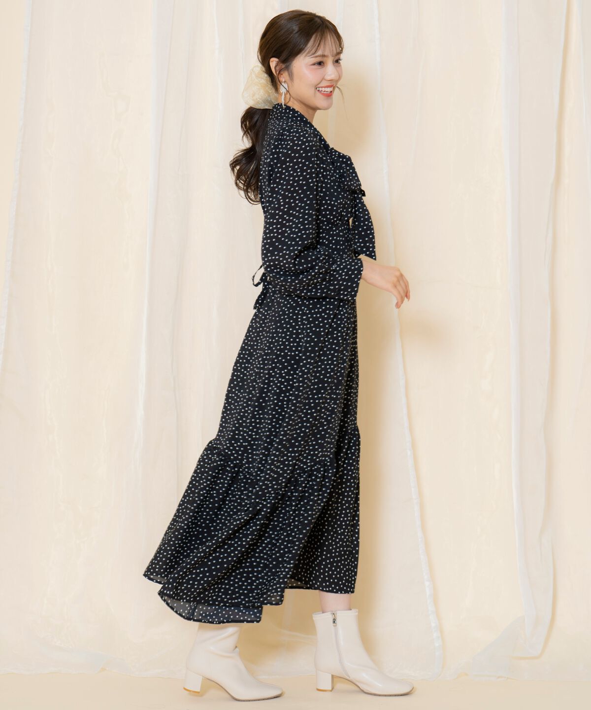WILLSELECTION「ドット柄ギャザーヘムボウタイワンピース」|ワンピース|