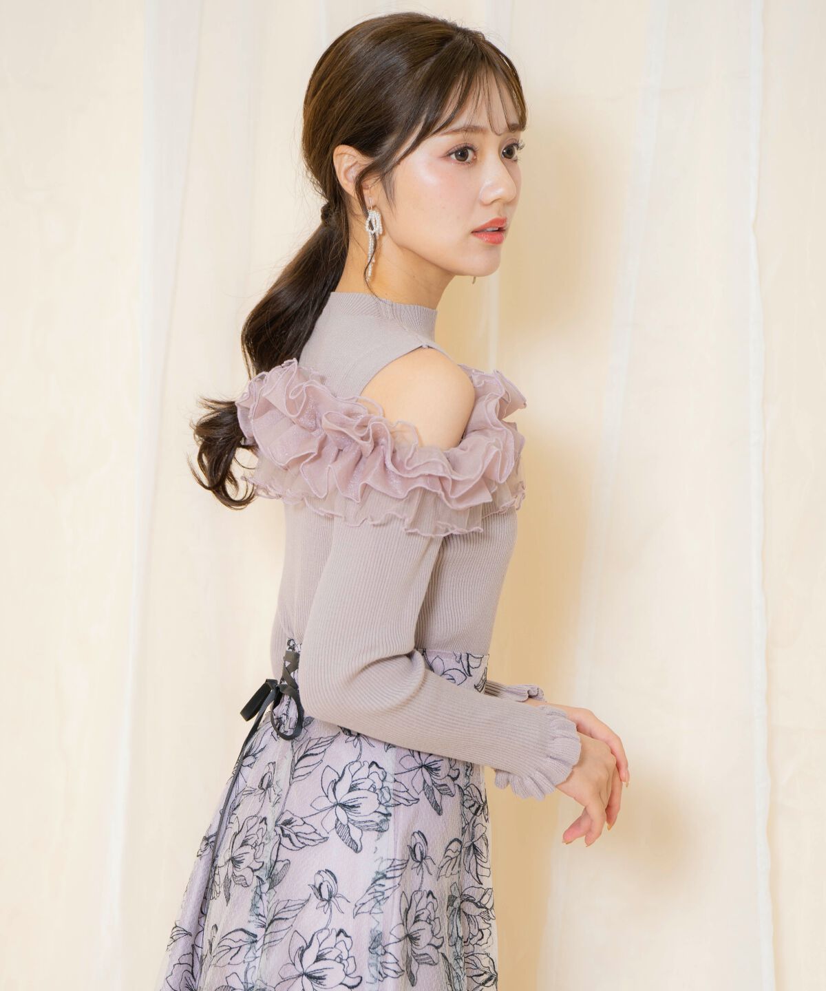 WILLSELECTION「オープンショルダーフリルトップス」|ニット・セーター|