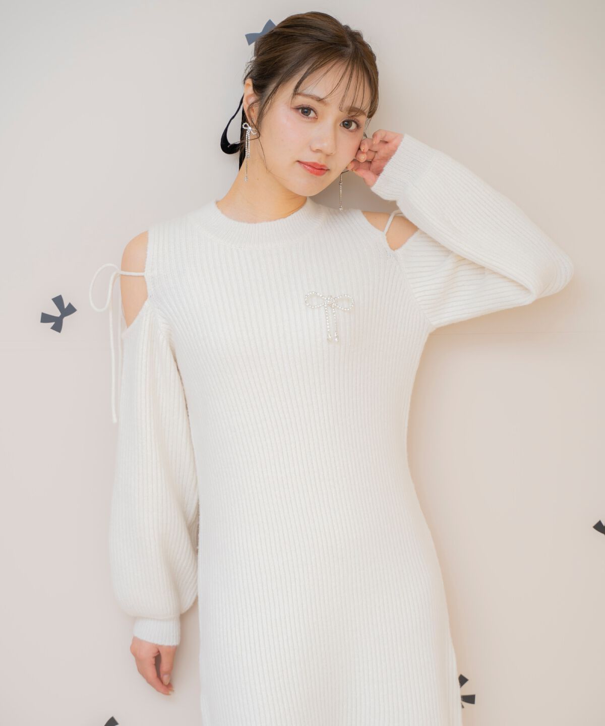 WILLSELECTION「オープンショルダーリブニットワンピース」|ワンピース|