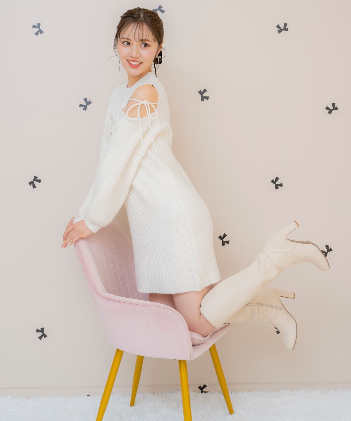 WILLSELECTION「オープンショルダーリブニットワンピース」|ワンピース|