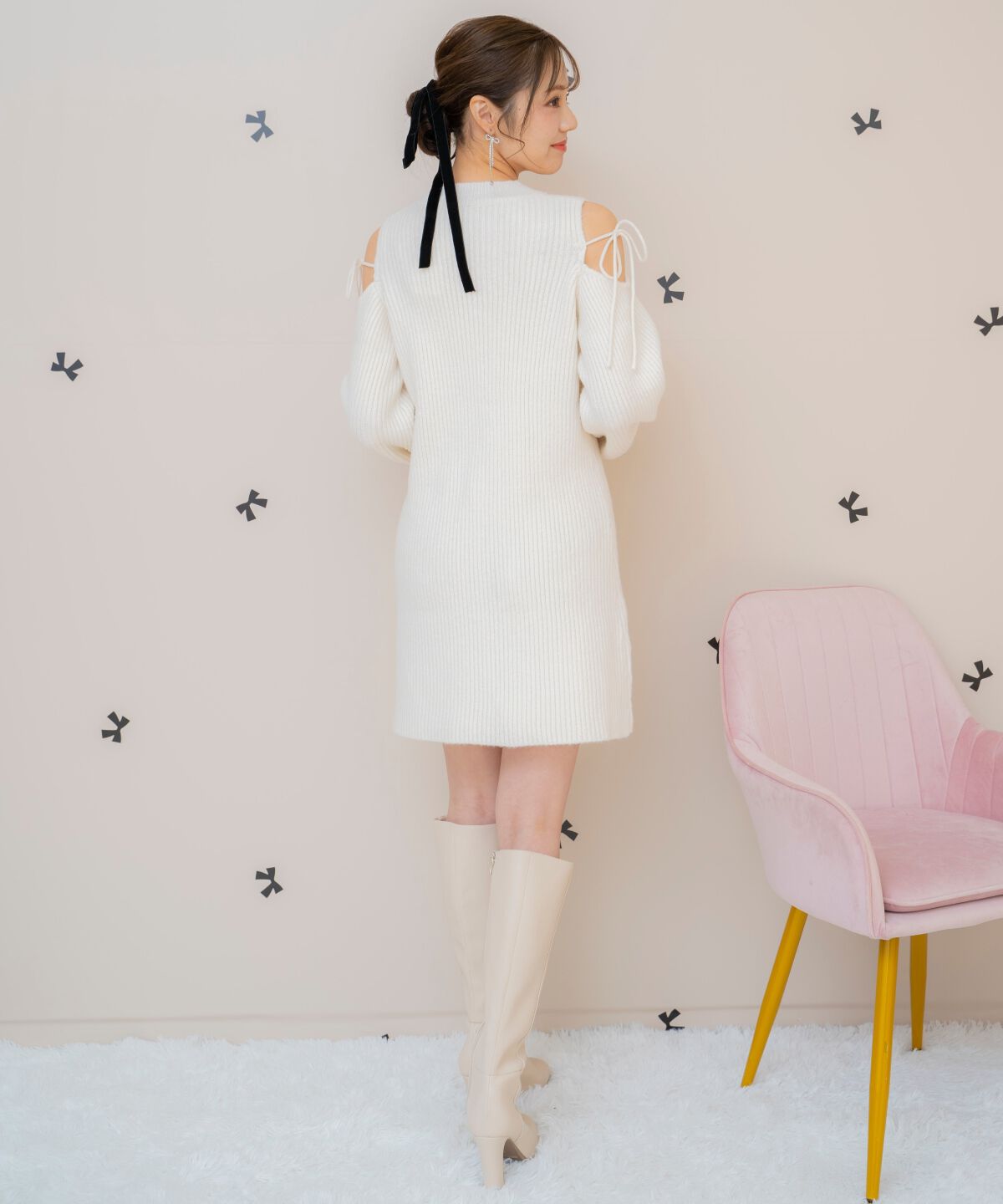 WILLSELECTION「オープンショルダーリブニットワンピース」|ワンピース|