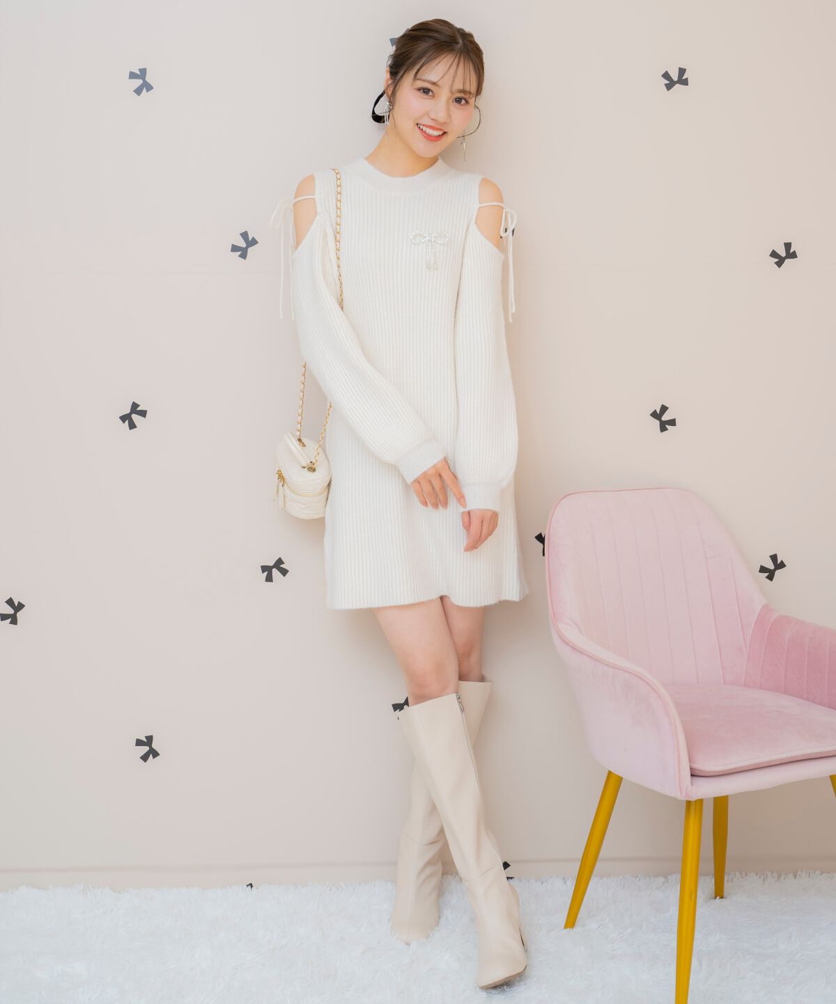 WILLSELECTION「オープンショルダーリブニットワンピース」|ワンピース|