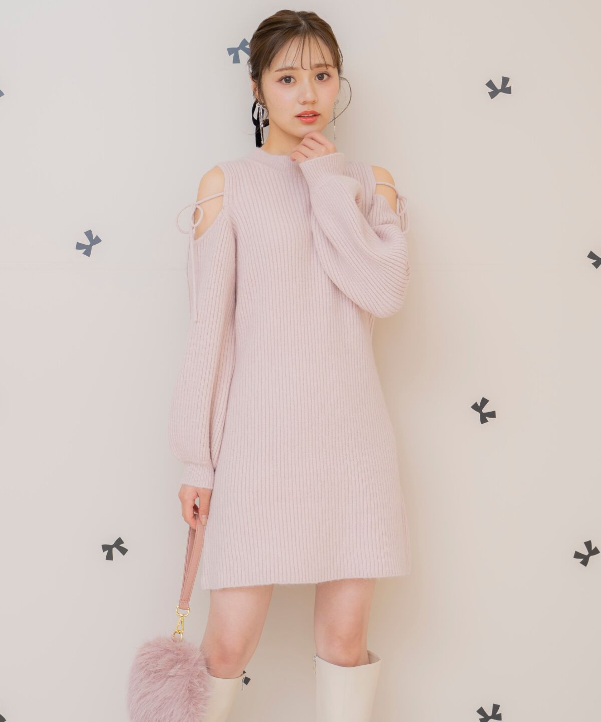 WILLSELECTION「オープンショルダーリブニットワンピース」|ワンピース|