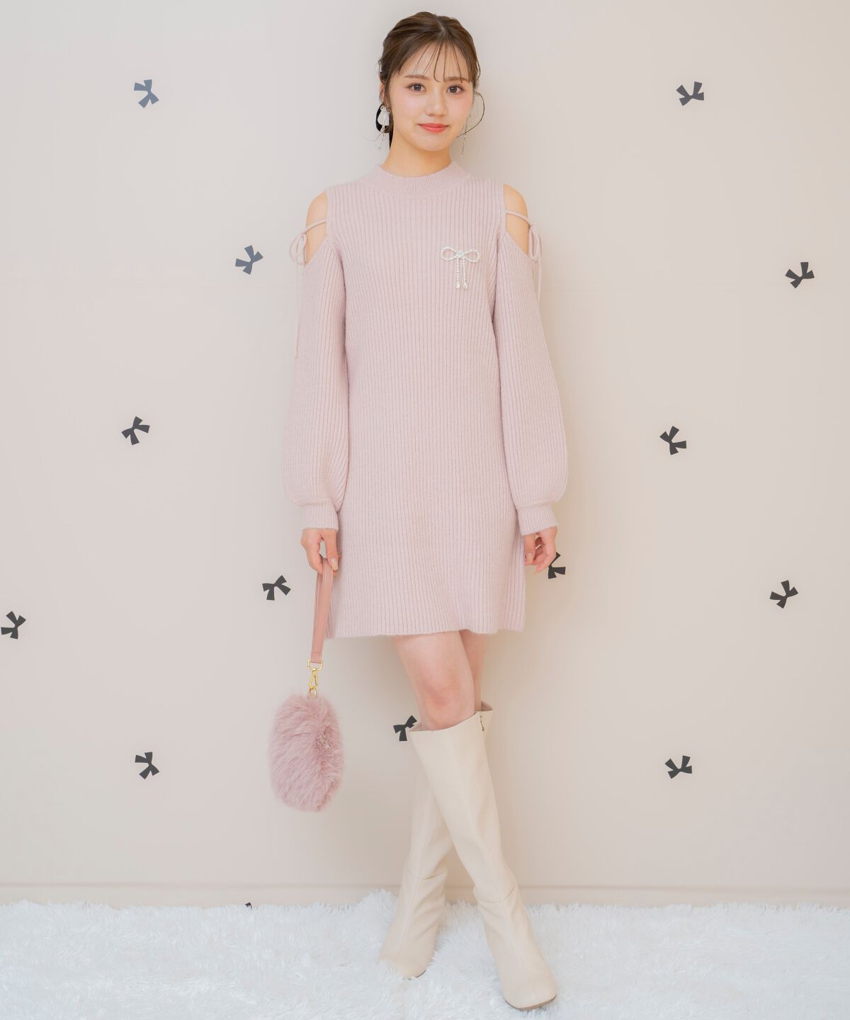 WILLSELECTION「オープンショルダーリブニットワンピース」|ワンピース|