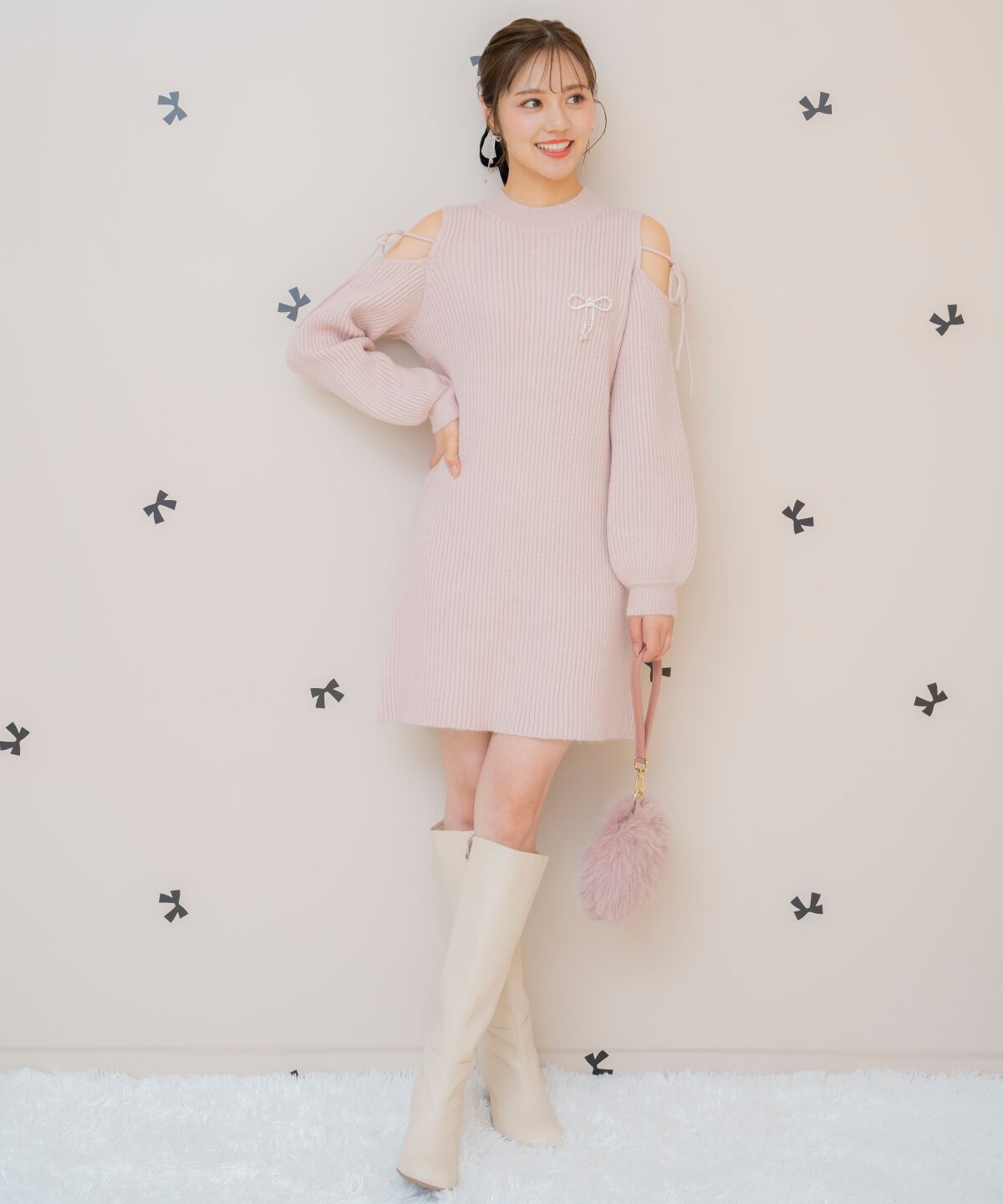 WILLSELECTION「オープンショルダーリブニットワンピース」|ワンピース|