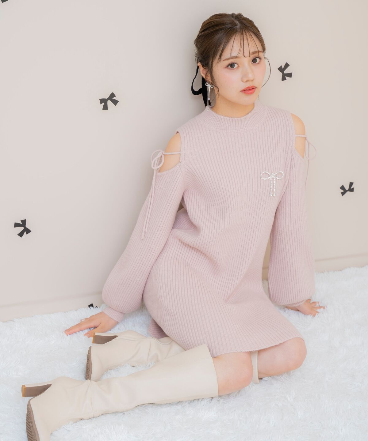 WILLSELECTION「オープンショルダーリブニットワンピース」|ワンピース|