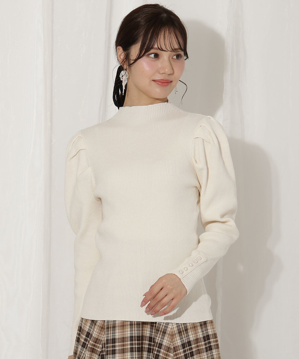 WILLSELECTION「袖口パールボトルネックリブニット」|ニット・セーター|