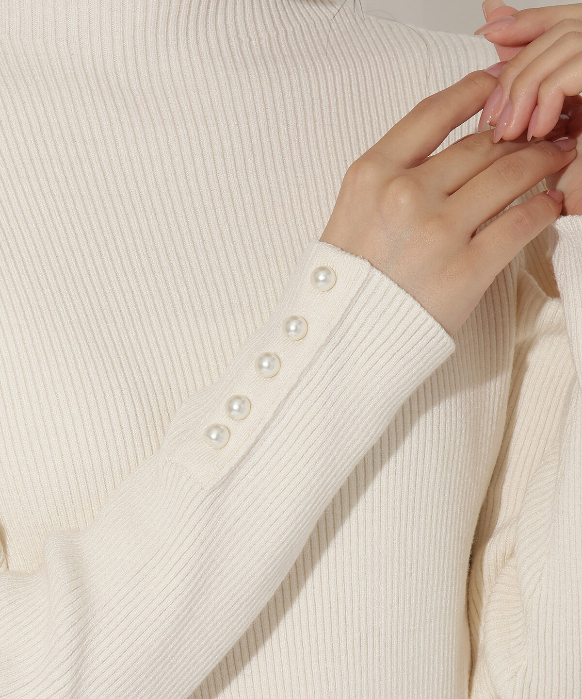 WILLSELECTION「袖口パールボトルネックリブニット」|ニット・セーター|