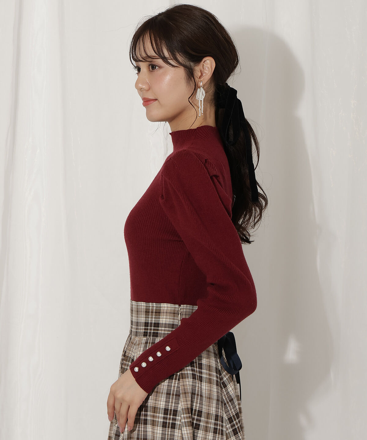 WILLSELECTION「袖口パールボトルネックリブニット」|ニット・セーター|