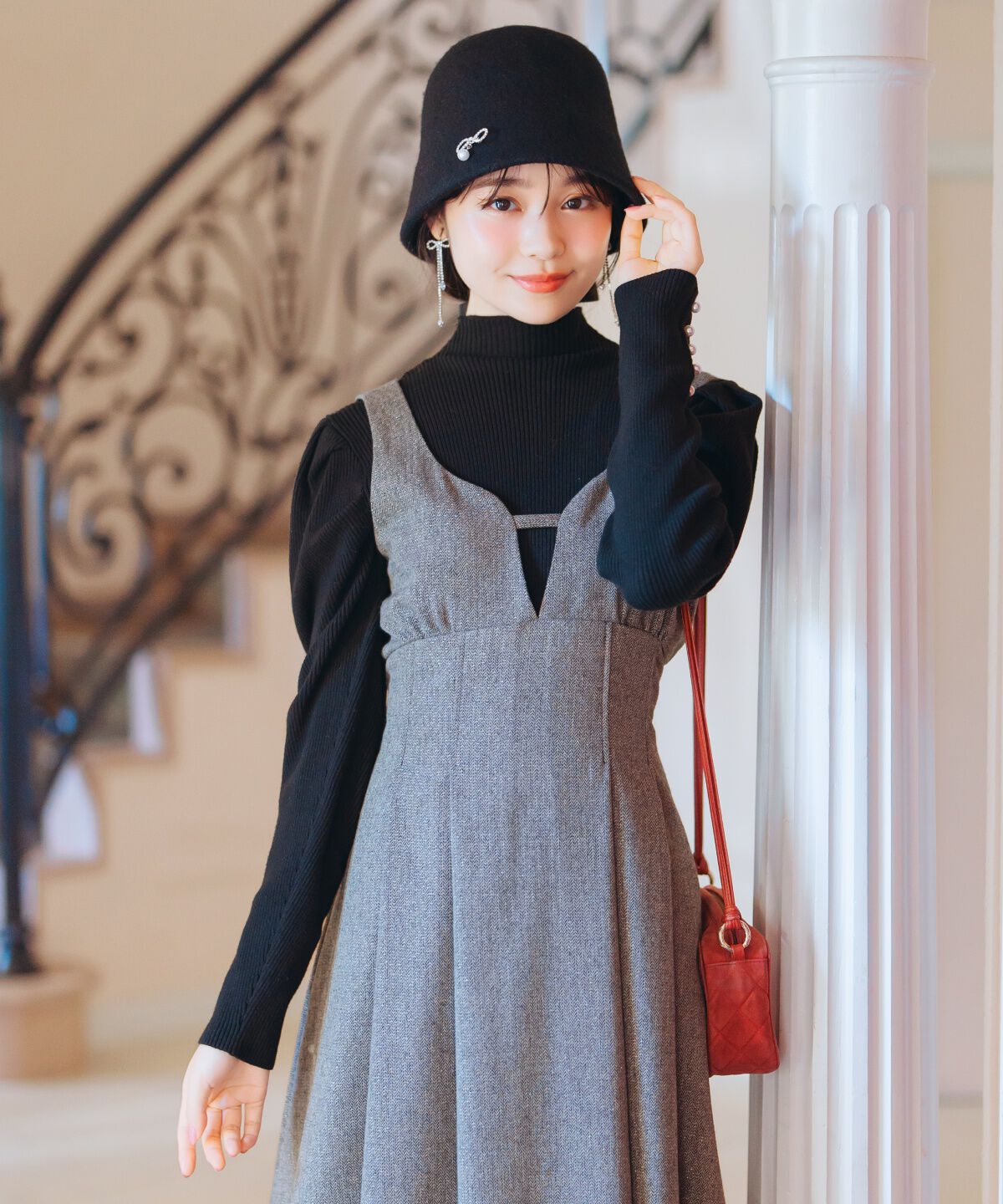 WILLSELECTION「袖口パールボトルネックリブニット」|ニット・セーター|ブラック