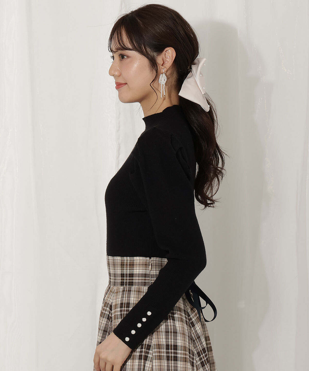 WILLSELECTION「袖口パールボトルネックリブニット」|ニット・セーター|