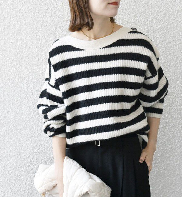 SHIPS any「SHIPS any: AQUA カシミヤ ミックス ボートネック ニット プルオーバー」|ニット・セーター|