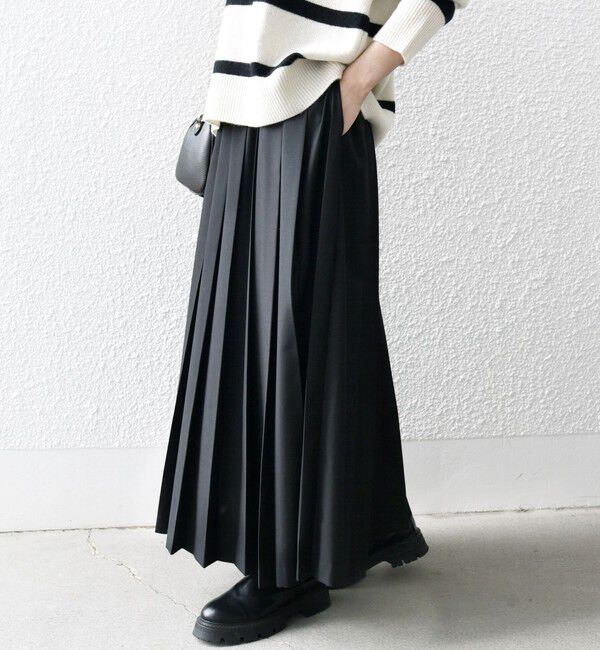 SHIPS any「SHIPS any: ウーステッド ワイド プリーツ マキシ スカート 2」|スカート|ブラック