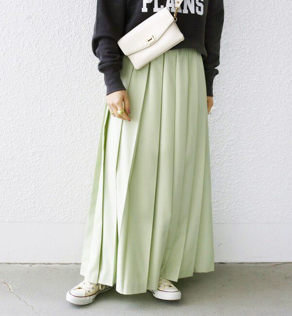 SHIPS any「SHIPS any: ウーステッド ワイド プリーツ マキシ スカート 2」|スカート|ライトグリーン