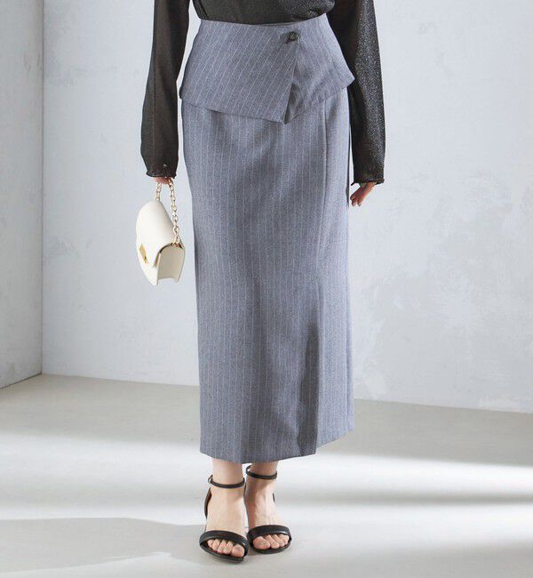 SHIPS for women「〈手洗い可能〉ベルト付 ストライプ タイト スカート 24SS ◇」|タイト|