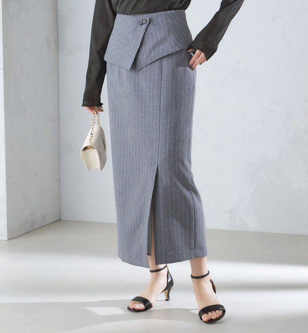 SHIPS for women「〈手洗い可能〉ベルト付 ストライプ タイト スカート 24SS ◇」|タイト|