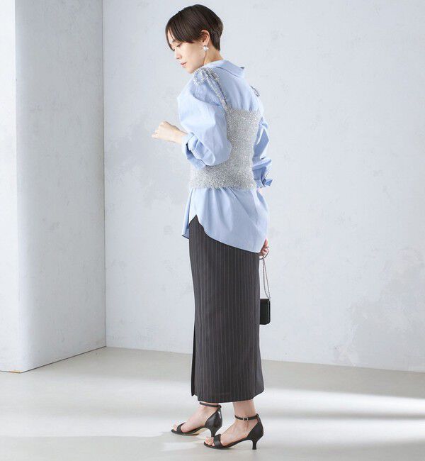 SHIPS for women「〈手洗い可能〉ベルト付 ストライプ タイト スカート 24SS ◇」|タイト|