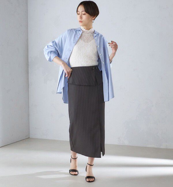 SHIPS for women「〈手洗い可能〉ベルト付 ストライプ タイト スカート 24SS ◇」|タイト|