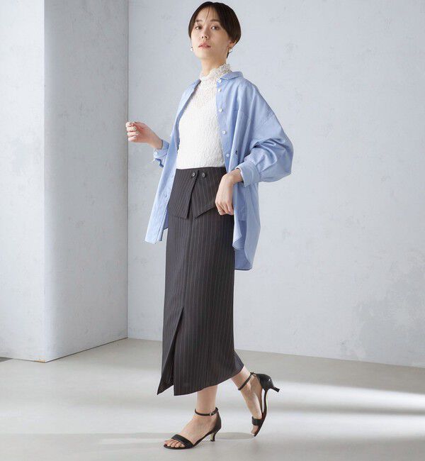 SHIPS for women「〈手洗い可能〉ベルト付 ストライプ タイト スカート 24SS ◇」|タイト|