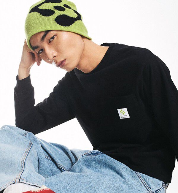 SHIPS「City Ambient Products: スクエアロゴ ポケット ロングスリーブ Tシャツ」|Tシャツ・カットソー|ブラック