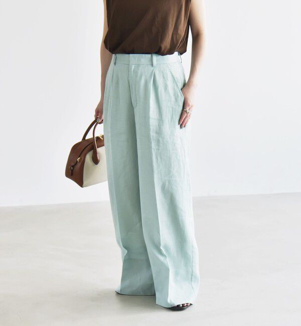 quaranciel「quaranciel:〈洗濯機可能〉リネン ミックス ワイド タック イージー パンツ」|スラックス|