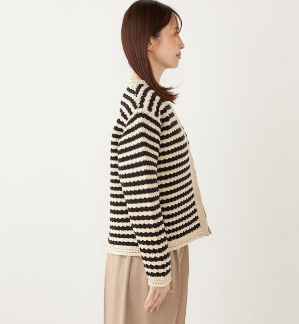 SHIPS Colors 「SHIPS Colors:〈手洗い可能〉柄編み ノーカラー ニット ジャケット」|カーディガン|