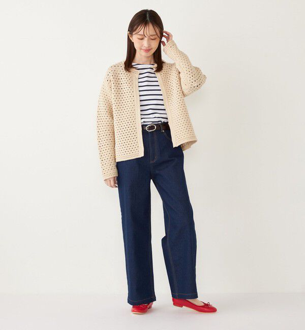 SHIPS Colors 「SHIPS Colors:〈手洗い可能〉柄編み ノーカラー ニット ジャケット」|カーディガン|