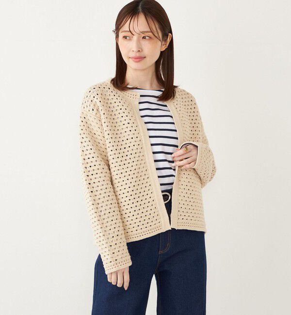 SHIPS Colors 「SHIPS Colors:〈手洗い可能〉柄編み ノーカラー ニット ジャケット」|カーディガン|