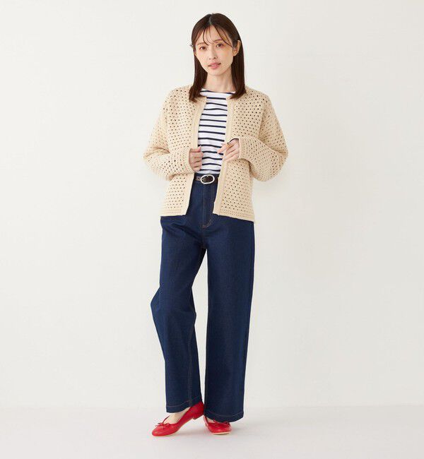 SHIPS Colors 「SHIPS Colors:〈手洗い可能〉柄編み ノーカラー ニット ジャケット」|カーディガン|