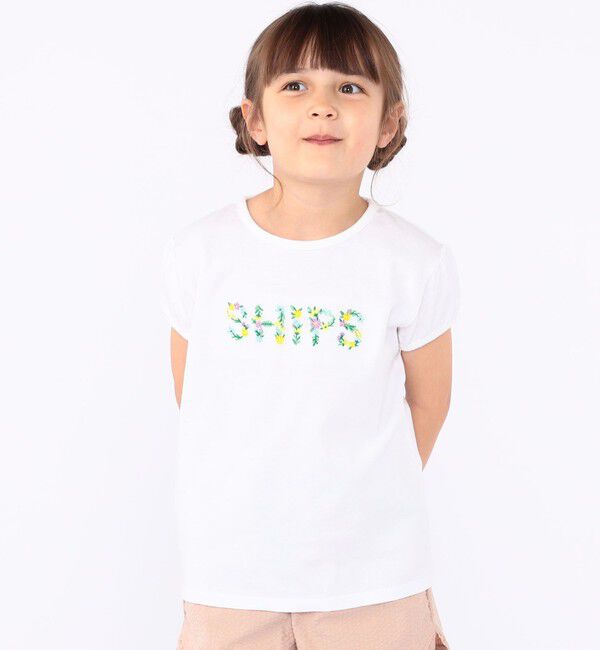SHIPS KIDS「SHIPS KIDS:100～130cm / ガーリー 刺繍 ロゴ Tシャツ」|Tシャツ・カットソー|