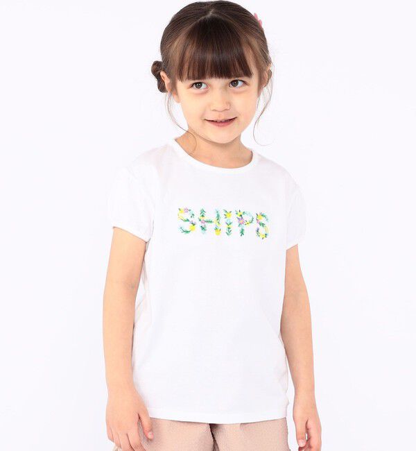SHIPS KIDS「SHIPS KIDS:100～130cm / ガーリー 刺繍 ロゴ Tシャツ」|Tシャツ・カットソー|