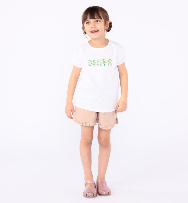 SHIPS KIDS「SHIPS KIDS:100～130cm / ガーリー 刺繍 ロゴ Tシャツ」|Tシャツ・カットソー|