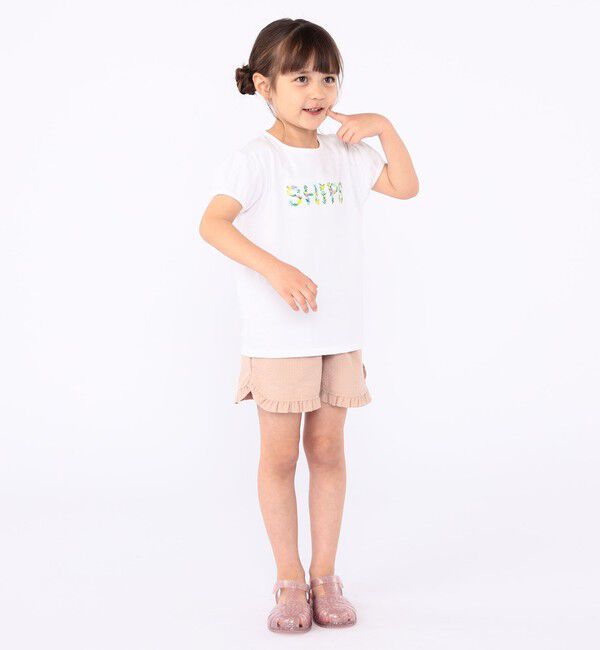 SHIPS KIDS「SHIPS KIDS:100～130cm / ガーリー 刺繍 ロゴ Tシャツ」|Tシャツ・カットソー|