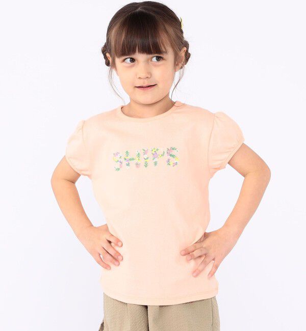 SHIPS KIDS「SHIPS KIDS:100～130cm / ガーリー 刺繍 ロゴ Tシャツ」|Tシャツ・カットソー|