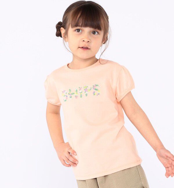 SHIPS KIDS「SHIPS KIDS:100～130cm / ガーリー 刺繍 ロゴ Tシャツ」|Tシャツ・カットソー|